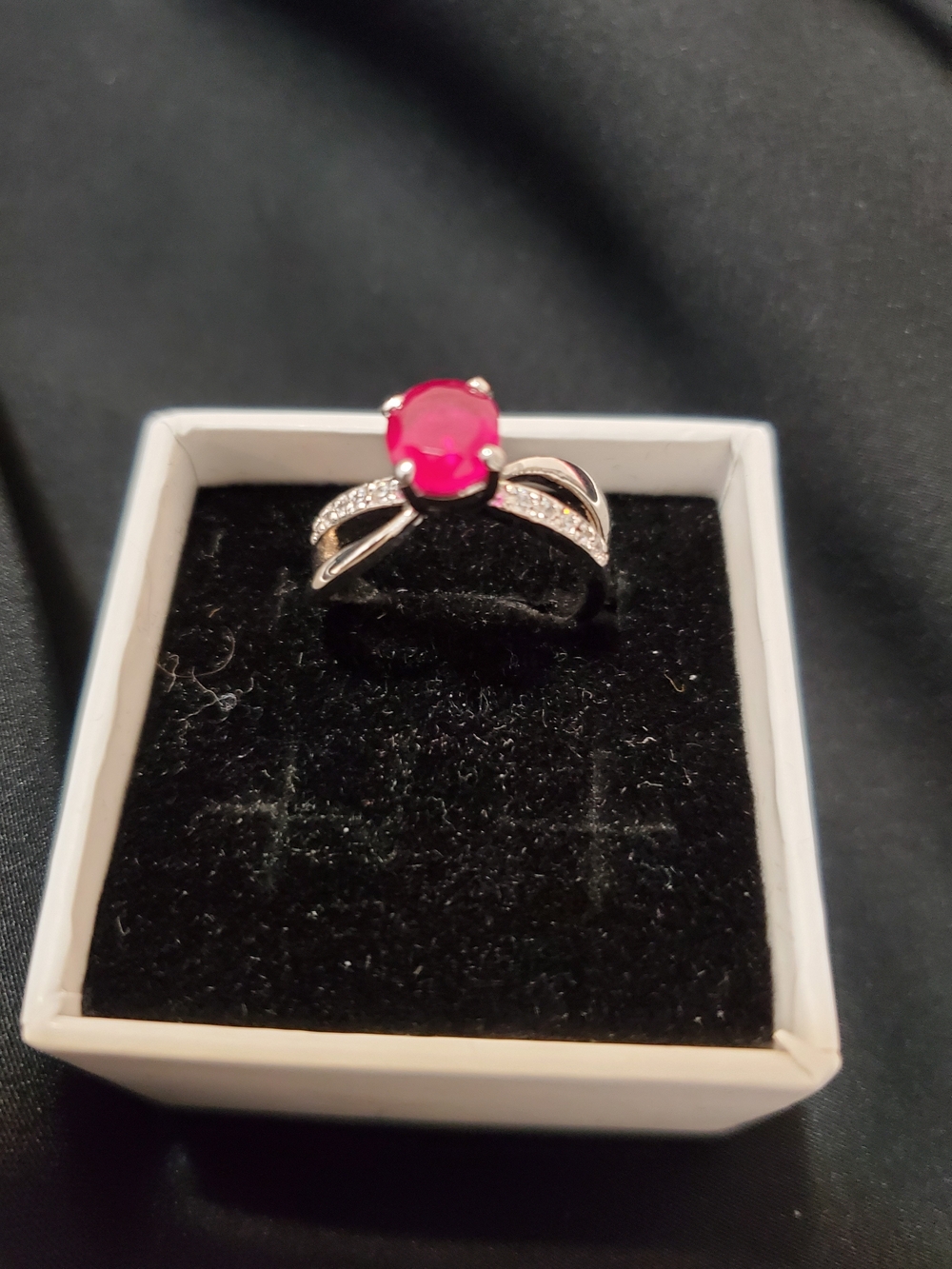 925 Sterling Silver Pink Gemstone Ring with Pavé Accents